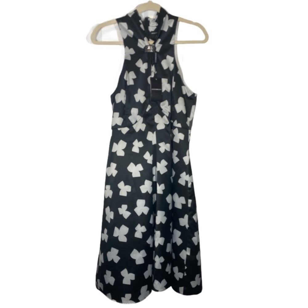 Emporio Armani black and white floral halter dress size 6-8